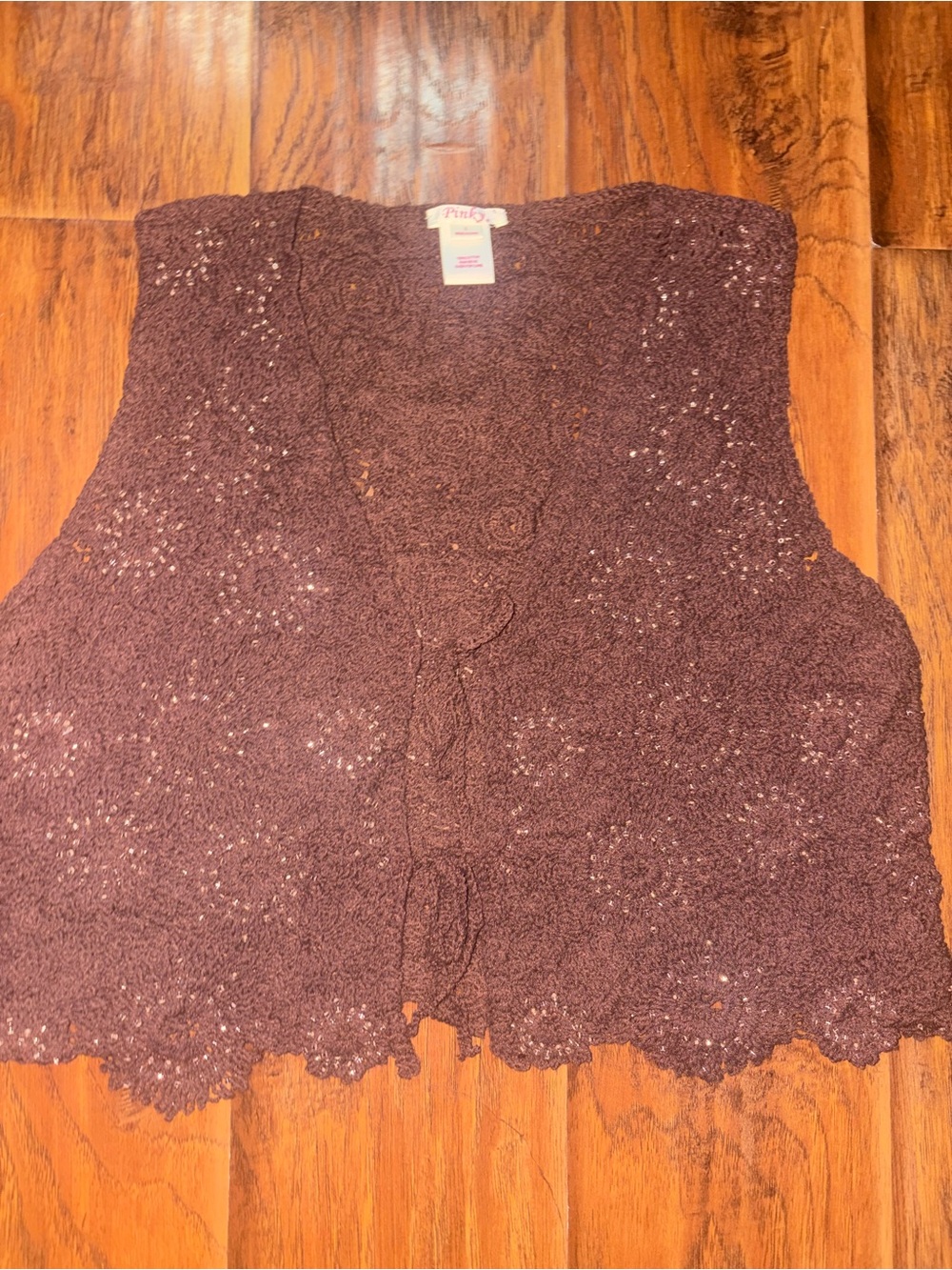 Pinky Brown Crochet Open-Front Vest